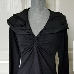 Cabi cinema top taffeta ruffled collar
